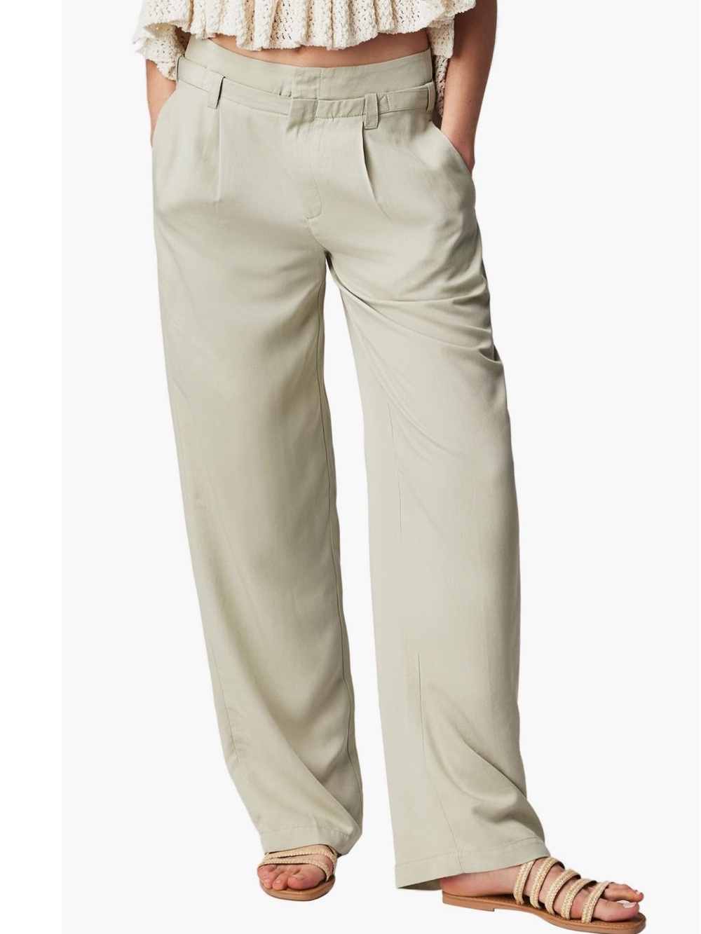 Free People Fslling Out Trouser Alfalfa Slouchy Relaxed Fit Wide Leg Pant Size 8